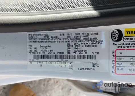 2017 Ford Fiesta S z USA, uszkodzony, nr VIN 3FADP4TJXHM165500